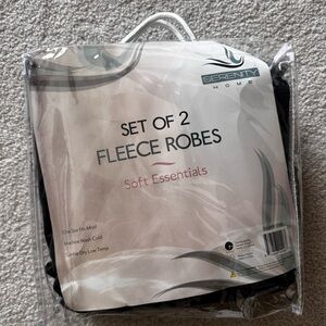 NWT Serenity Home Set of 2 Lounge Bed Bath Unisex Fleece Robes Dark Gray Black